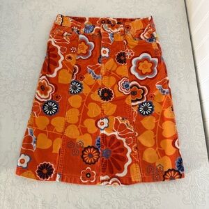 Vintage Y2K Funky Floral 70’s Boho Bohemian Midi Corduroy Skirt Size 6x/7